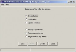 JSDAI Database Installer Tool - installer window with action selection