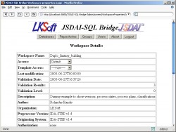 JSDAI SQL Bridge Web Administration Tool - displaying workspace details