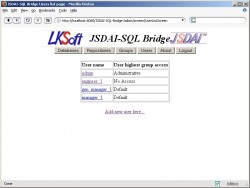 JSDAI SQL Bridge Web Administration Tool - database user listing